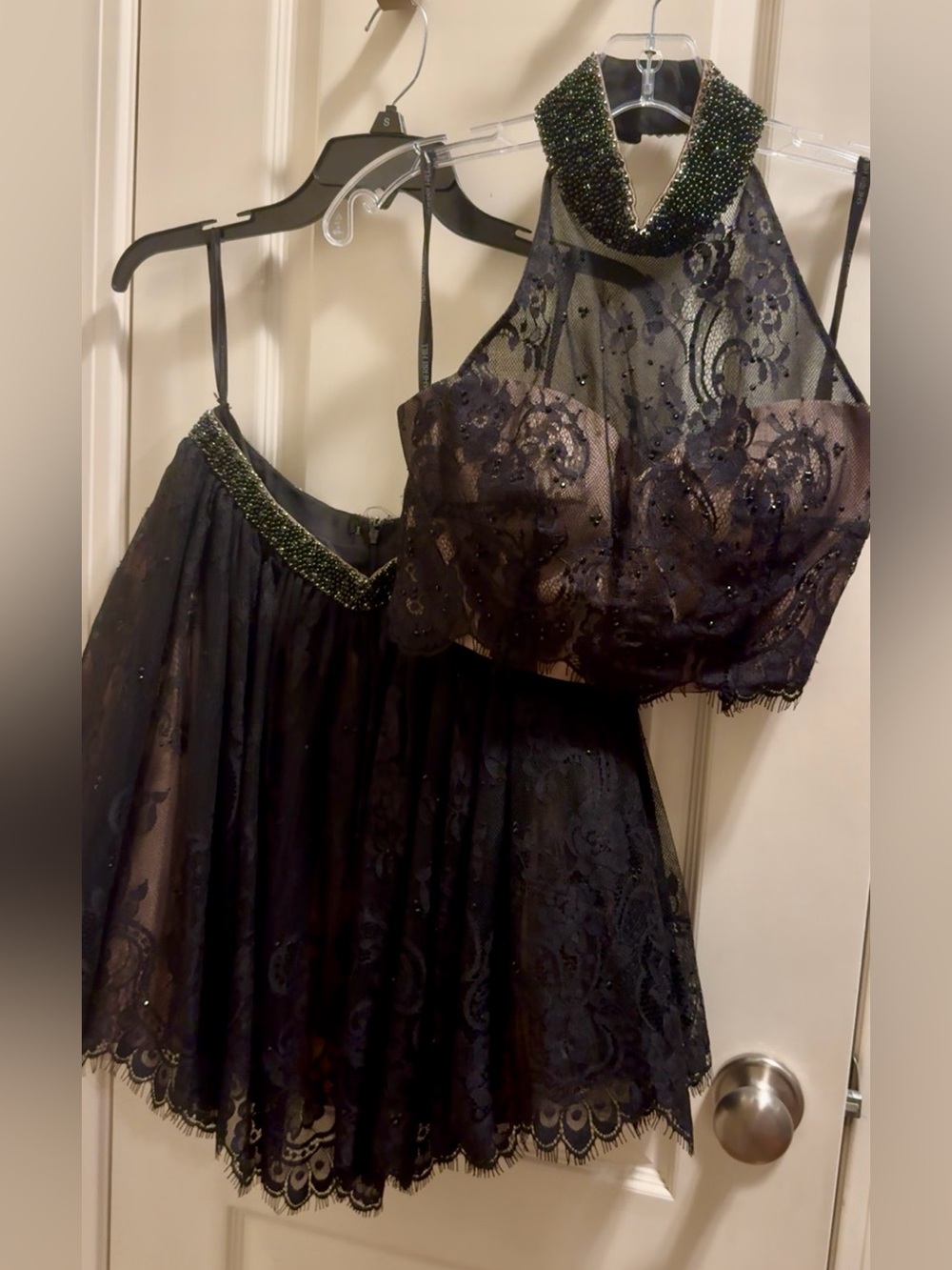 2 Piece Embellished Lace Overlay
